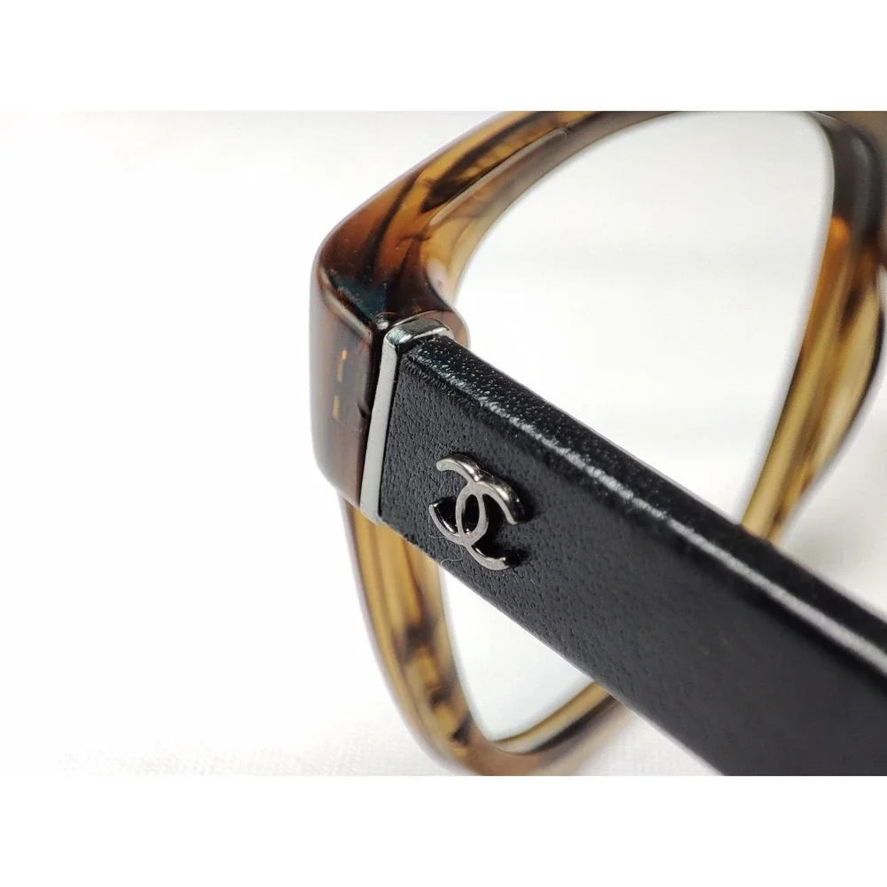 Chanel 3310-Q c.1569 Tortoise Leather Temple Eyeglass Frames Only 52-16-140